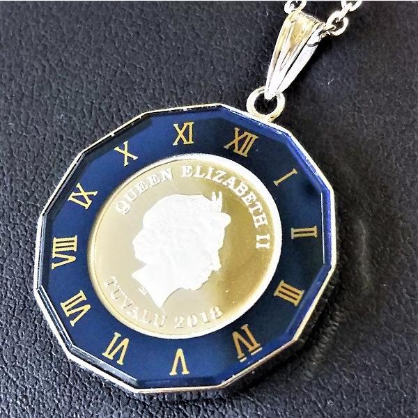 プラチナ コイン ネックレス ツバルホース 1/25オンス 青色丸型時計枠