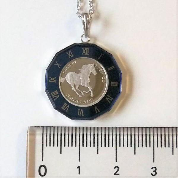プラチナ コイン ネックレス ツバルホース 1/25オンス 青色丸型時計枠