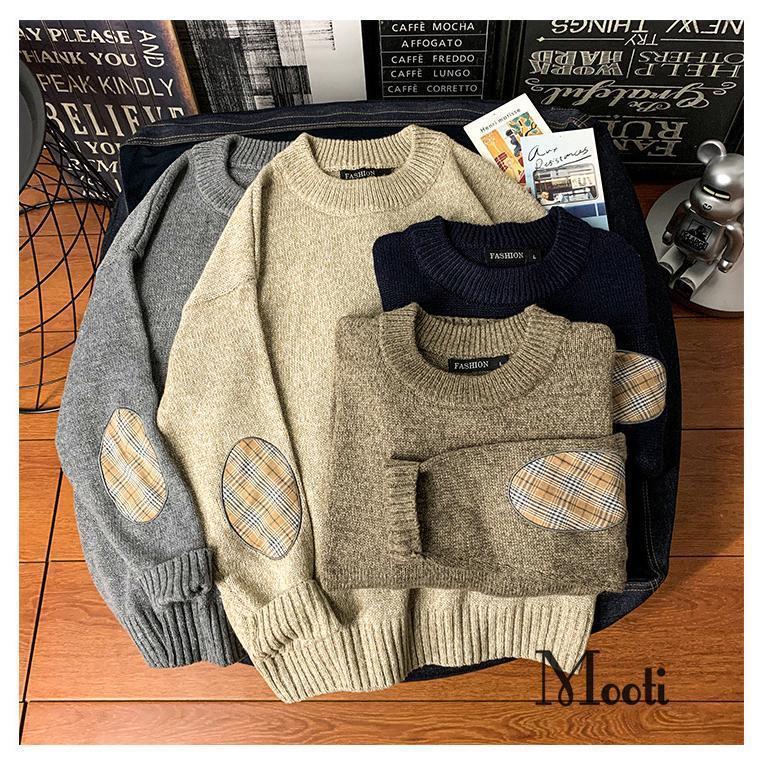 ニット メンズ セーター エルボーパッチ ニットセーター モックネック