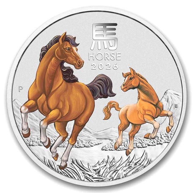 干支ウマ銀貨 2オンス カラー 2026年製 クリアケース入り 純銀 銀貨 コイン シルバー 金銀の貯金箱_2