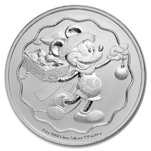ディズニー銀貨1オンス31,1g,99,9%純銀ニュージーランド造幣局保証書新品 ミッキークリスマス銀貨 1オンス 2025年製 クリアケース入り 純銀