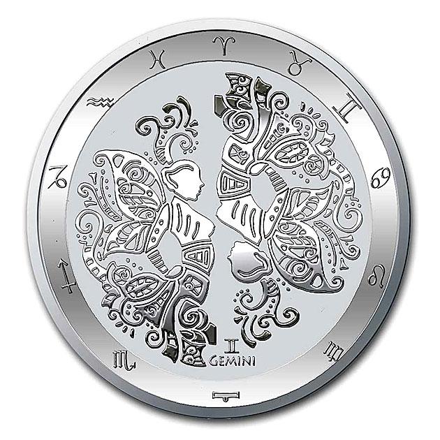 12星座 ふたご座銀貨 1オンス ランダムイヤー クリアケース入り 銀貨 1オンス 1oz 純銀 コイン 銀 金銀の貯金箱の画像