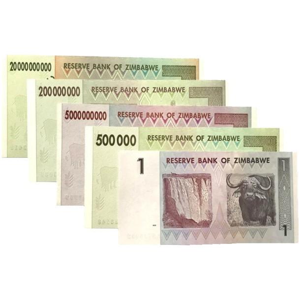 ☆送料無料☆ジンバブエドル 5枚セット (1/50万/2億/50億/200億