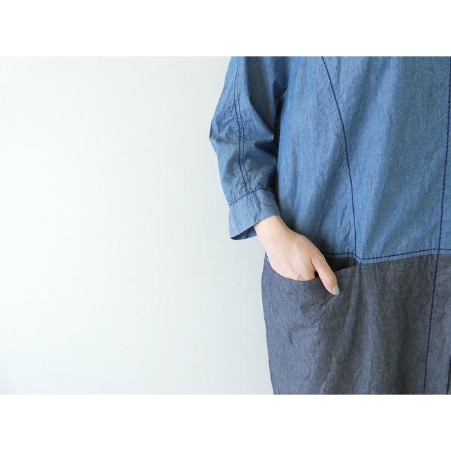 homspun(ホームスパン) ライトオンスシャンブレー比翼配色7分袖ワンピース(252-1644)_3