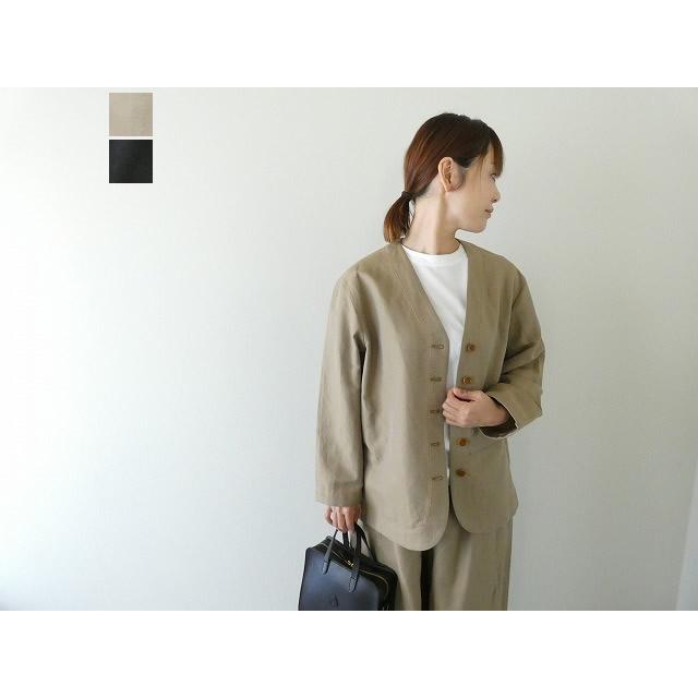 homspun(ホームスパン) ウールリネンノーカラージャケット(252-2039