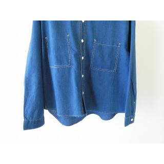 グッチ】美品デニム フリルシャツ インディゴ ロゴボタン レザータグ