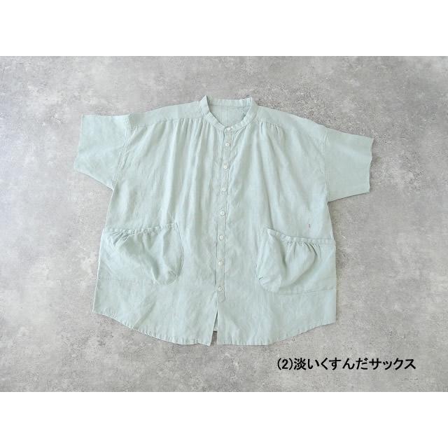 快晴堂(かいせいどう) 初秋まで着られるリネン 半袖スタンド背タック