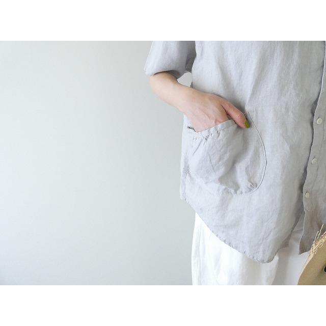 快晴堂(かいせいどう) 初秋まで着られるリネン 半袖スタンド背タック