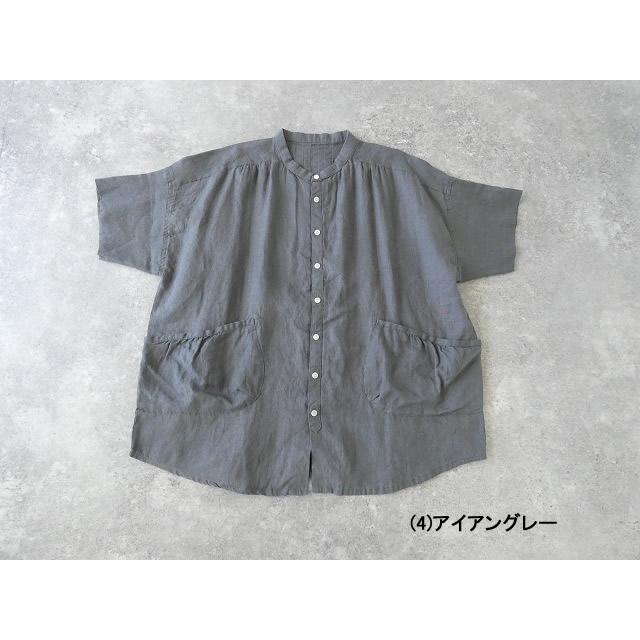 快晴堂(かいせいどう) 初秋まで着られるリネン 半袖スタンド背タック