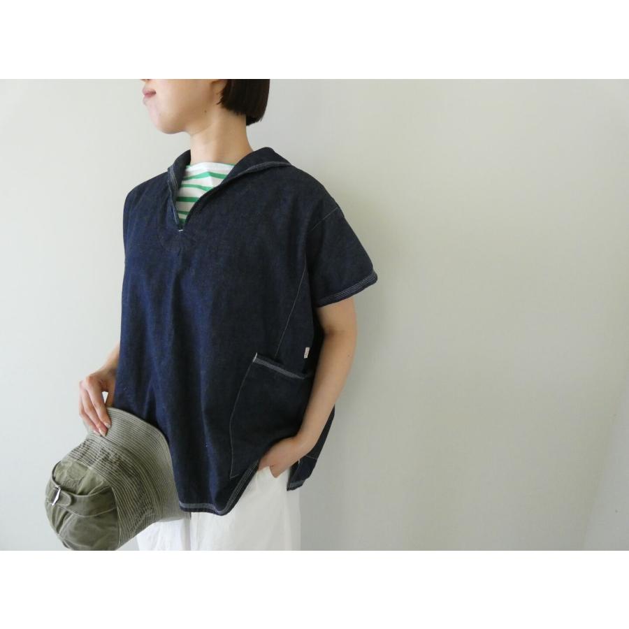 快晴堂(かいせいどう) Girl's・マルチシーズン/6オンスデニム Wide脇切り替えセーラー衿シャツ(62S-16)の画像