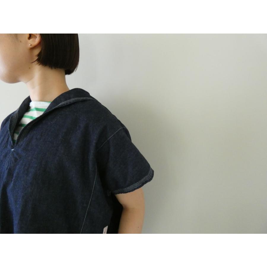 快晴堂(かいせいどう) Girl's・マルチシーズン/6オンスデニム Wide脇切り替えセーラー衿シャツ(62S-16)の画像