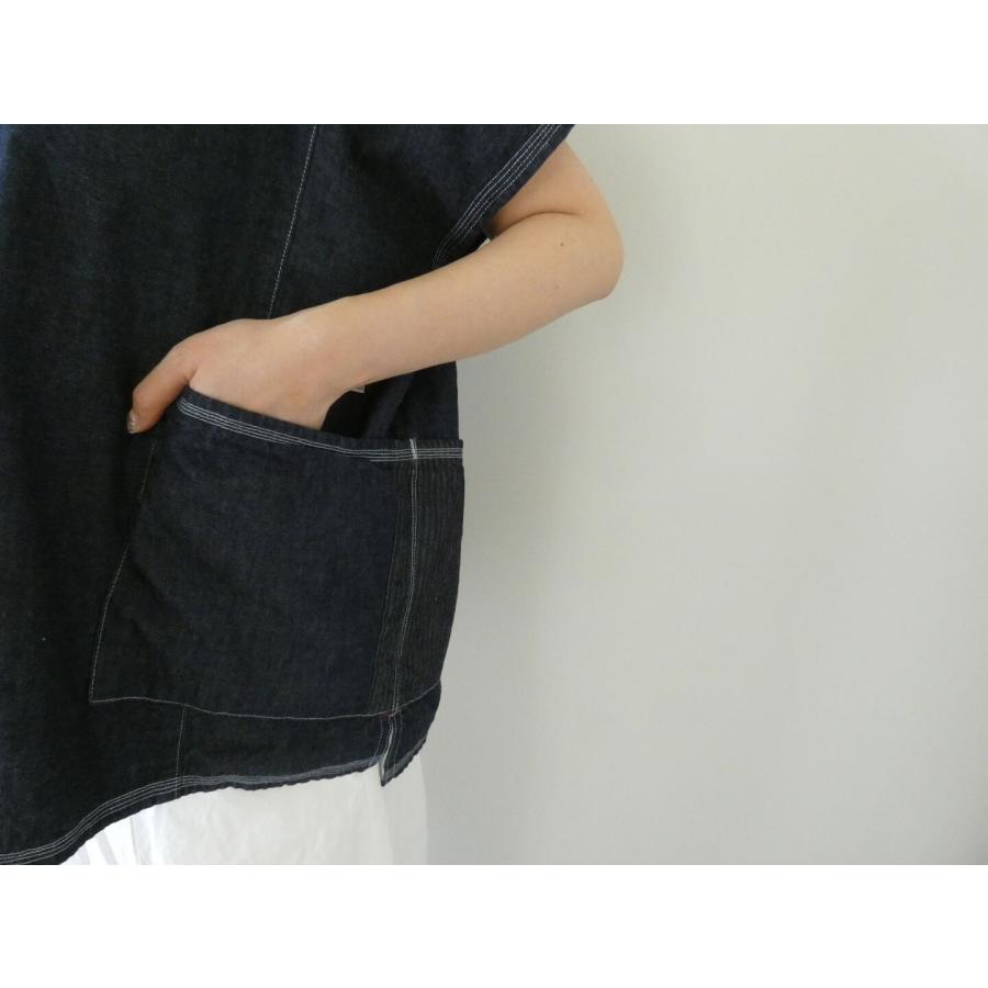 快晴堂(かいせいどう) Girl's・マルチシーズン/6オンスデニム Wide脇切り替えセーラー衿シャツ(62S-16)の画像