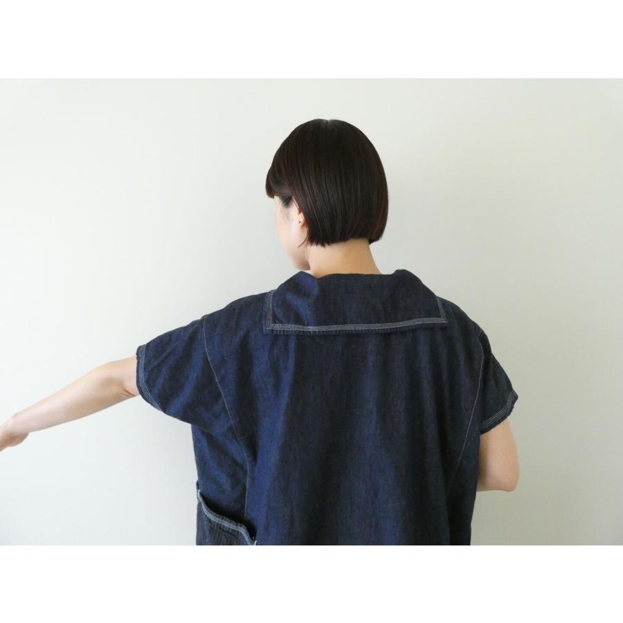 快晴堂(かいせいどう) Girl's・マルチシーズン/6オンスデニム Wide脇切り替えセーラー衿シャツ(62S-16)の画像
