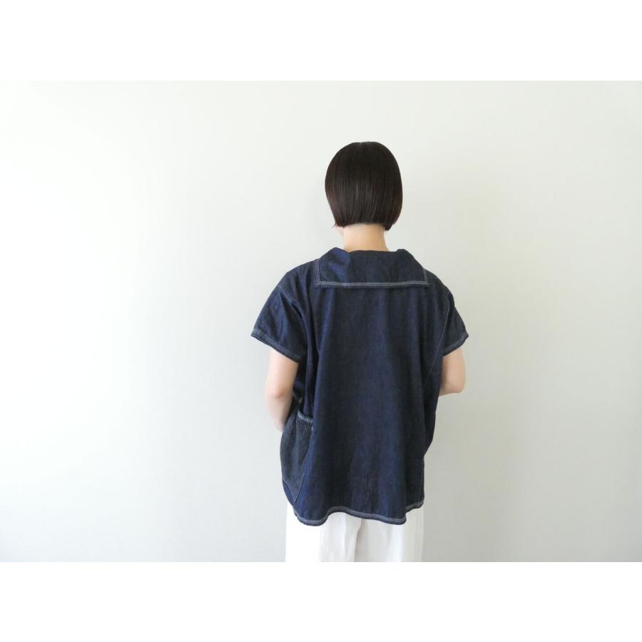 快晴堂(かいせいどう) Girl's・マルチシーズン/6オンスデニム Wide脇切り替えセーラー衿シャツ(62S-16)の画像