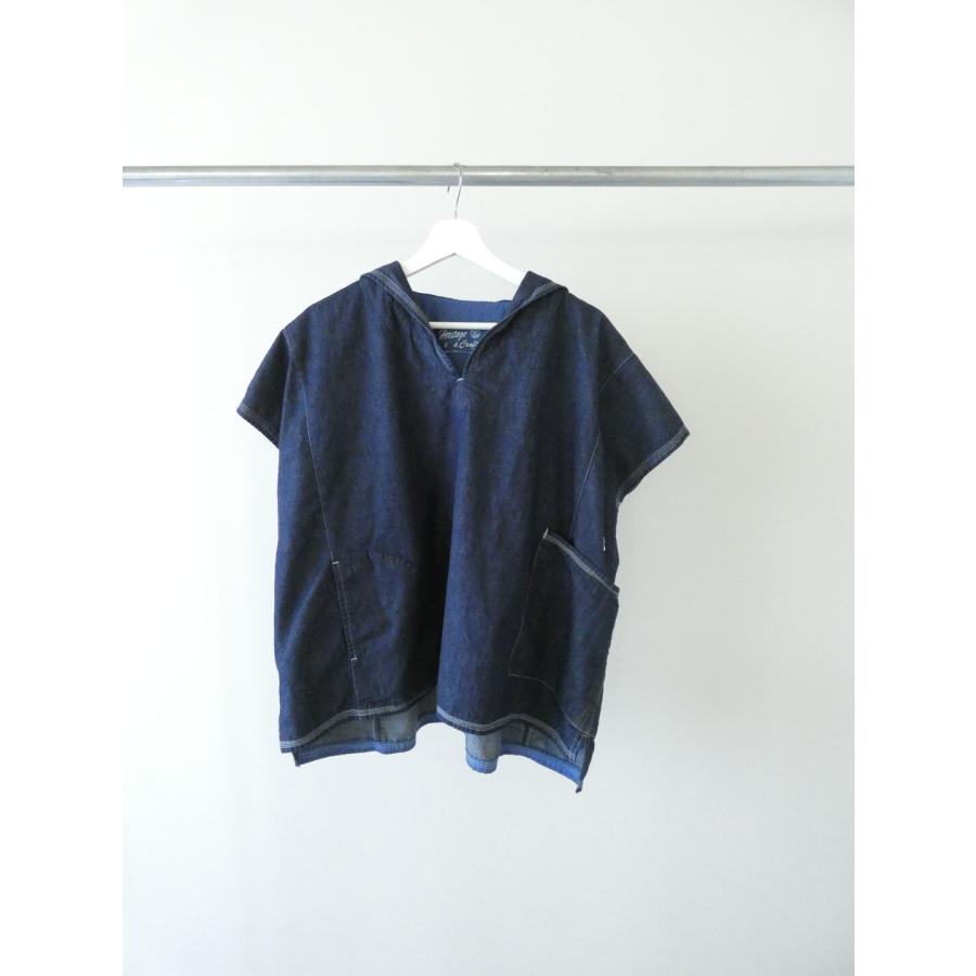 快晴堂(かいせいどう) Girl's・マルチシーズン/6オンスデニム Wide脇切り替えセーラー衿シャツ(62S-16)の画像