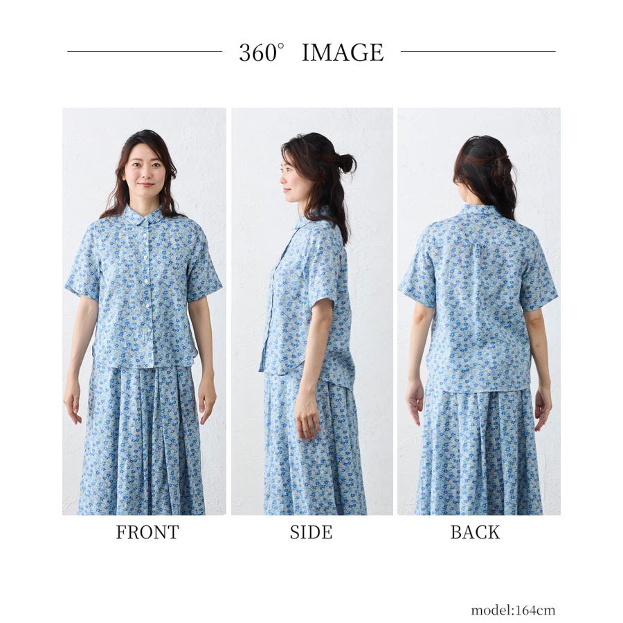 リバティ 日本製 シャツ 麻100％ フランダースリネン リネン 麻 ブラウス 羽織 半袖 レディース トップス  女性 春 夏 シャツ衿 カジュアル フェミニン |  | 22