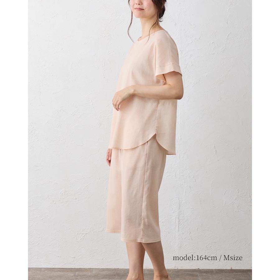 高島ちぢみ オーガニックコットン 日本製 ルームウェアパンツ リラックスパンツ ミドル丈 部屋着  寝間着 速乾 ボタニカル 肌に優しい レディース 夏 |  | 10