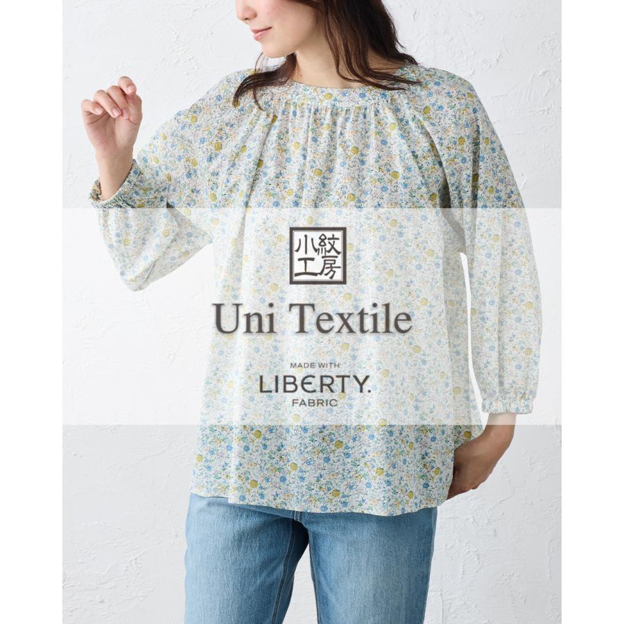 日本製 リバティ LIBERTY ミラクルウェーブ ブラウス 7分袖 花柄 綿100