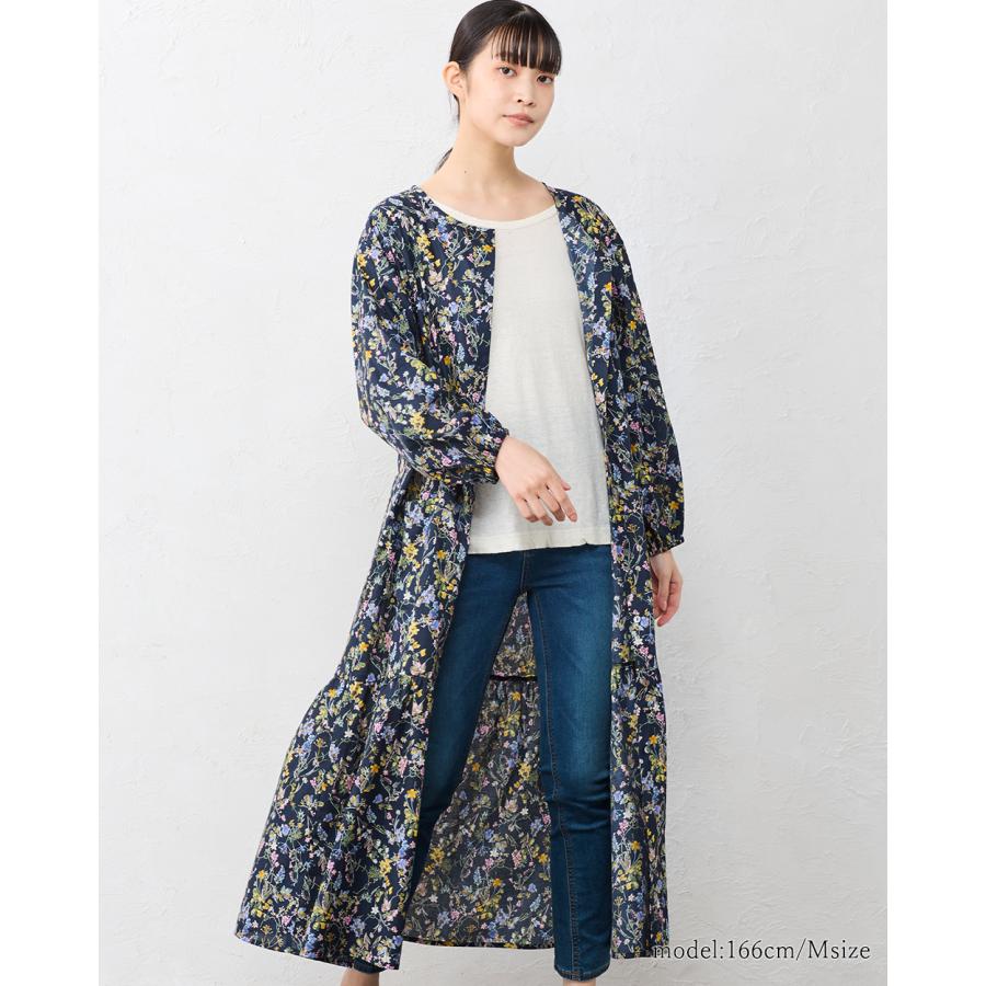 &yarn アンドヤーン リバティ 風 花柄 ワンピース 綿100% 日本製 日本製 綿100 花柄ギャザーワンピース 長袖 ラウンドネック ポケット