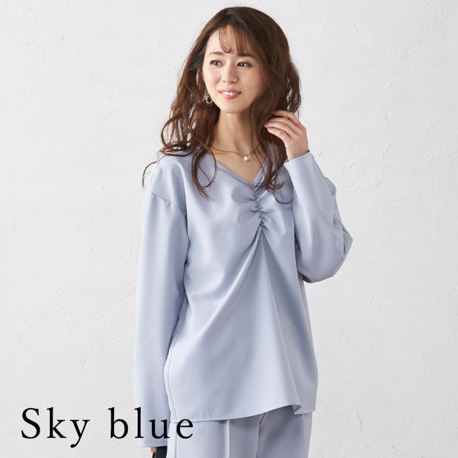 ブラウス レディース 長袖 日本製 ギャザーブラウス バックシャン 重ね着 レイヤード 長袖tシャツ 春 夏 秋 |  | 06