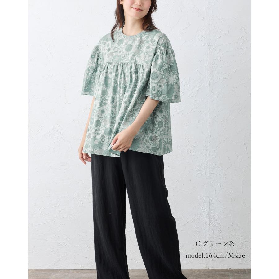 日本製 リバティ LIBERTY 5分袖 ブラウス シャツカラー 花柄 綿100 