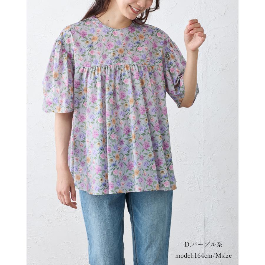 日本製 リバティ LIBERTY 5分袖 ブラウス シャツカラー 花柄 綿100