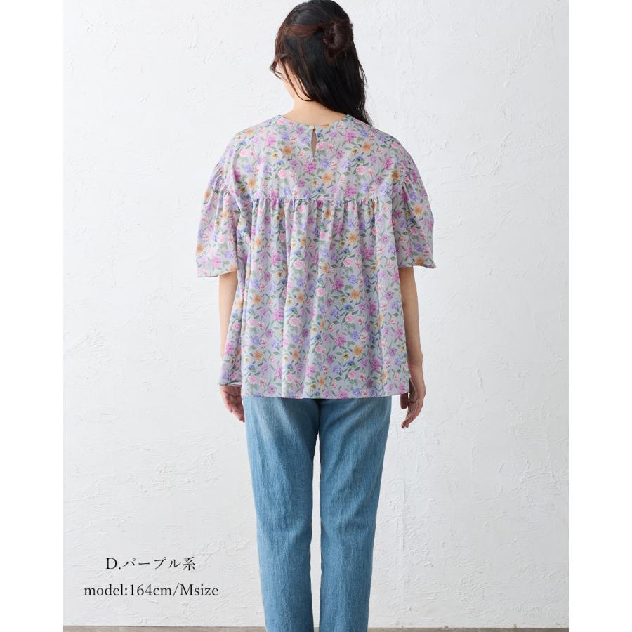日本製 リバティ LIBERTY 5分袖 ブラウス シャツカラー 花柄 綿100