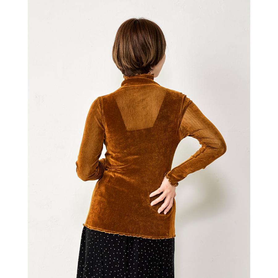 日本製 シアー カットソー ハイネック 長袖 Tシャツ トップス