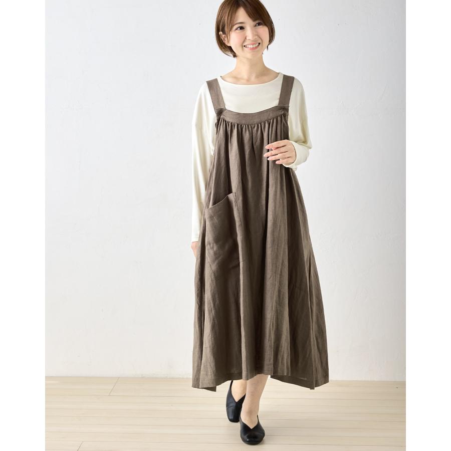 ジャンパースカート リネン ジャンスカ ワンピ ロング レディース 麻