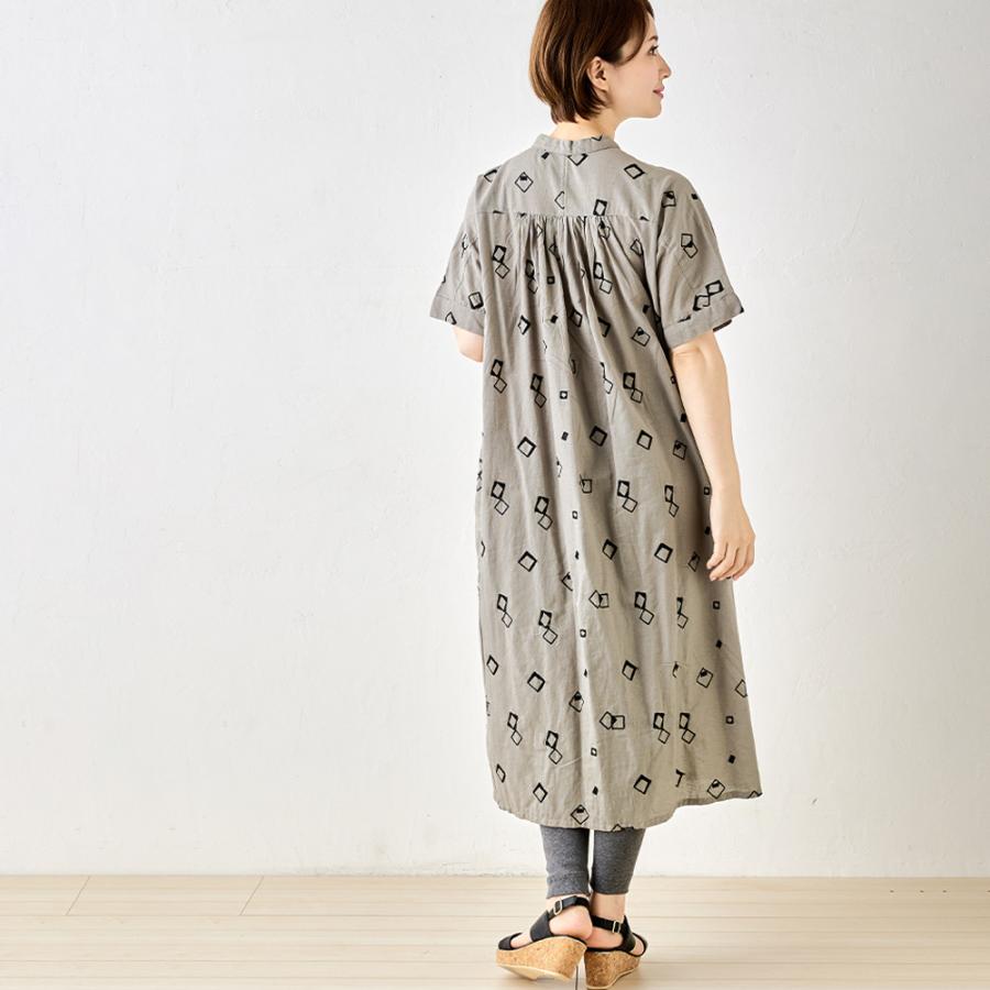 インド綿 ロングワンピース シャツワンピース シャツワンピ 2way コットンリネン 刺繍 ロング丈 五分袖 スクエア 276218 |  | 03