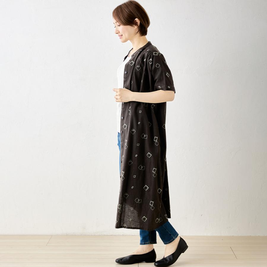 インド綿 ロングワンピース シャツワンピース シャツワンピ 2way