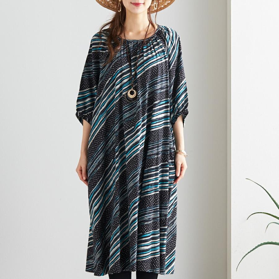 インド綿 ロングワンピース シャツワンピース シャツワンピ 2way コットンリネン 刺繍 ロング丈 五分袖 スクエア 276218 |  | 08