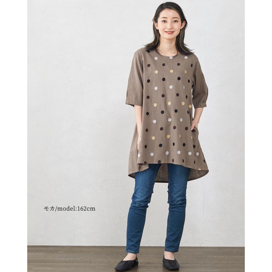 コットンリネン ドット 刺繍 チュニック レディース ブラウス インド綿 ゆったり 体型カバー 麻混 綿 5分袖 春 夏 30代 40代 50代 |  | 12