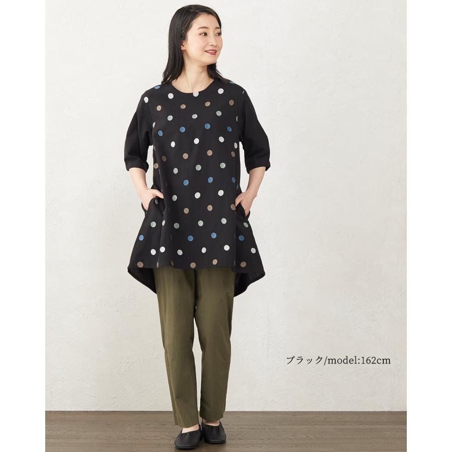 コットンリネン ドット 刺繍 チュニック レディース ブラウス インド綿 ゆったり 体型カバー 麻混 綿 5分袖 春 夏 30代 40代 50代 |  | 17
