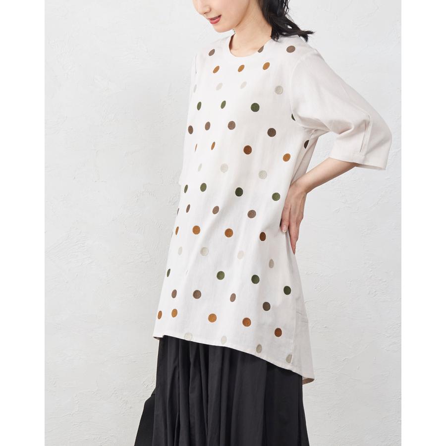 コットンリネン ドット 刺繍 チュニック レディース ブラウス インド綿 ゆったり 体型カバー 麻混 綿 5分袖 春 夏 30代 40代 50代 |  | 09
