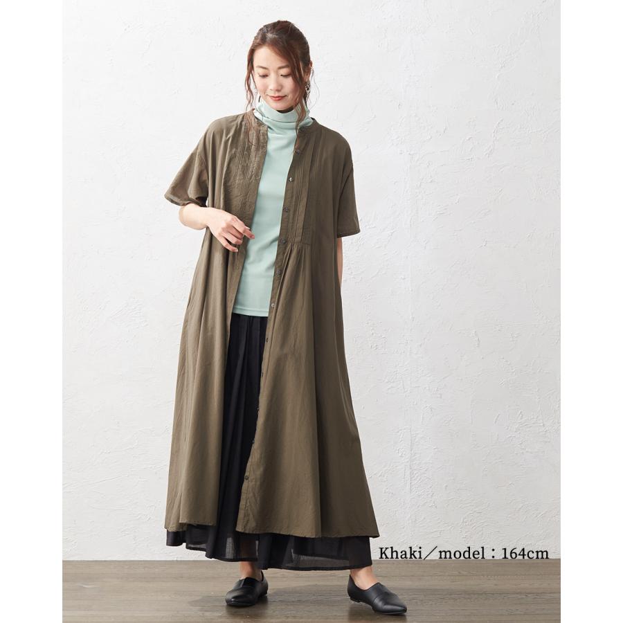 ワンピース ロング シャツワンピ ロングワンピ 半袖 綿 コットン バンドカラー ポケット ギャザー ピンタック レース Ａライン |  | 05