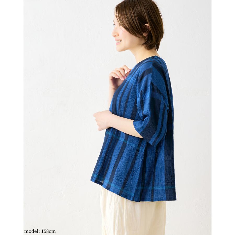 インド綿 ビッグチェック ブラウス チュニック レディース 五分