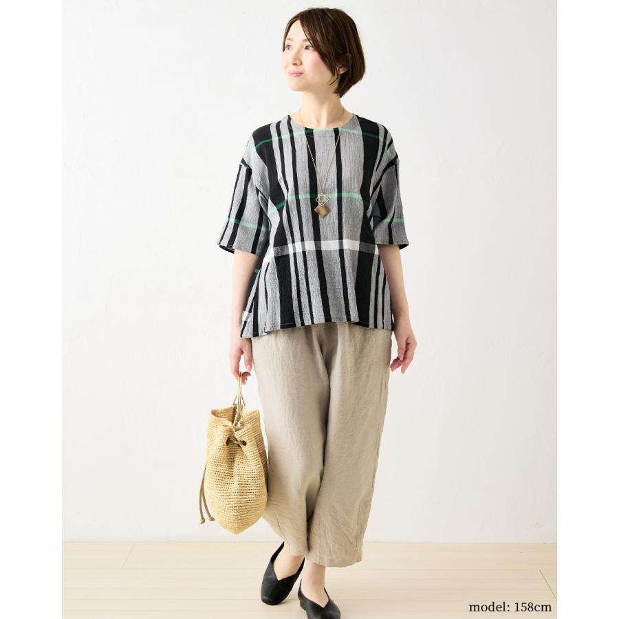 インド綿 ビッグチェック ブラウス チュニック レディース 五分袖