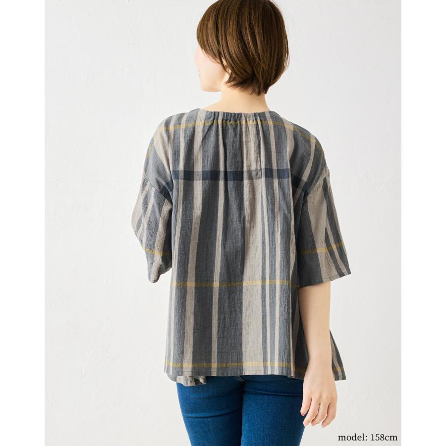 インド綿 ビッグチェック ブラウス チュニック レディース 五分