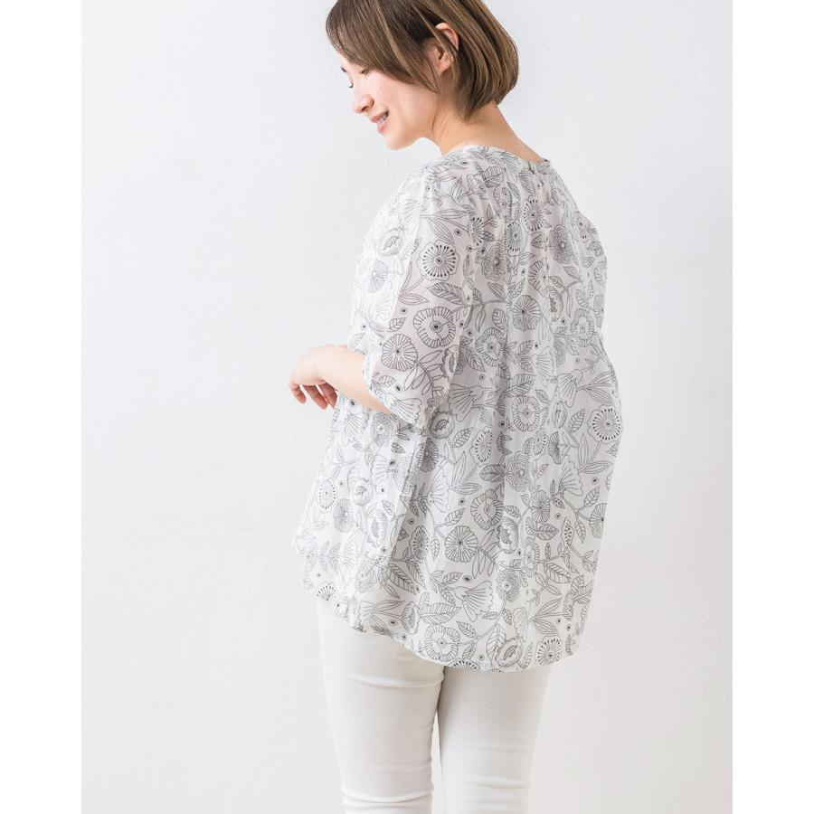 インド綿 チュニック ブラウス 刺繍 シャツ コットン 七分袖