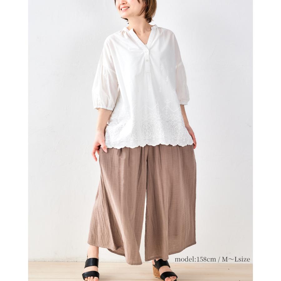 インド綿 綿100％ 同色刺繍  ブラウス プルオーバー お尻もすっぽり 体型カバー 春 夏 ロングシーズン トップス  7分袖  レディース |  | 07