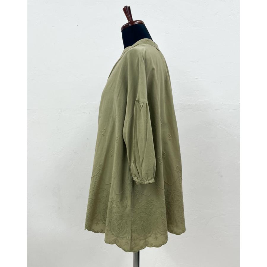 インド綿 綿100％ 同色刺繍  ブラウス プルオーバー お尻もすっぽり 体型カバー 春 夏 ロングシーズン トップス  7分袖  レディース |  | 09