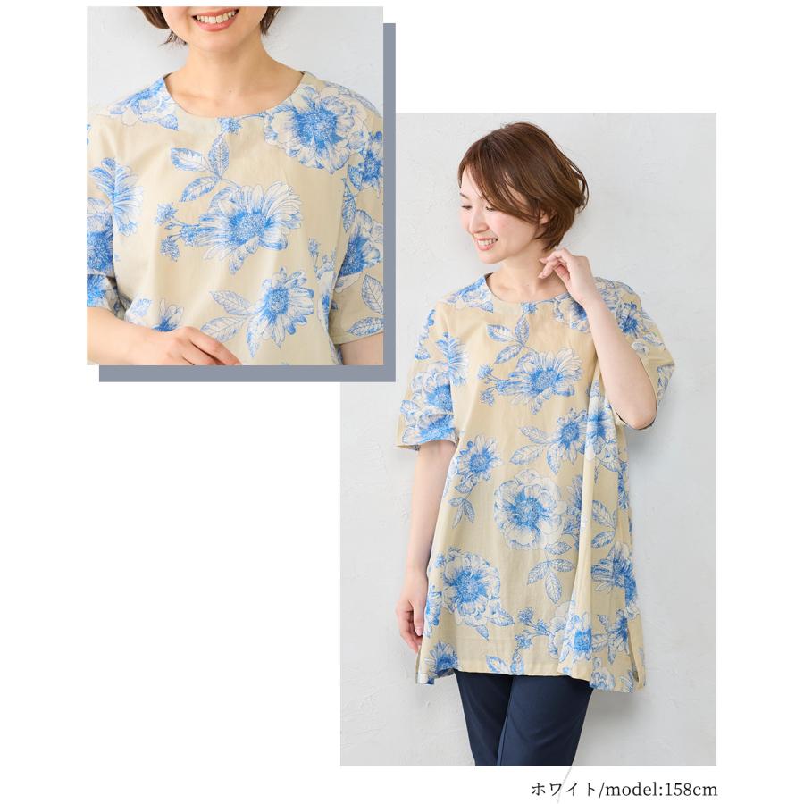 新品タグ付！INDIVI 花柄ブラック チュニック 34 素敵な透け感！ earth_eco_loco チュニック ブラウス シャツ レディース