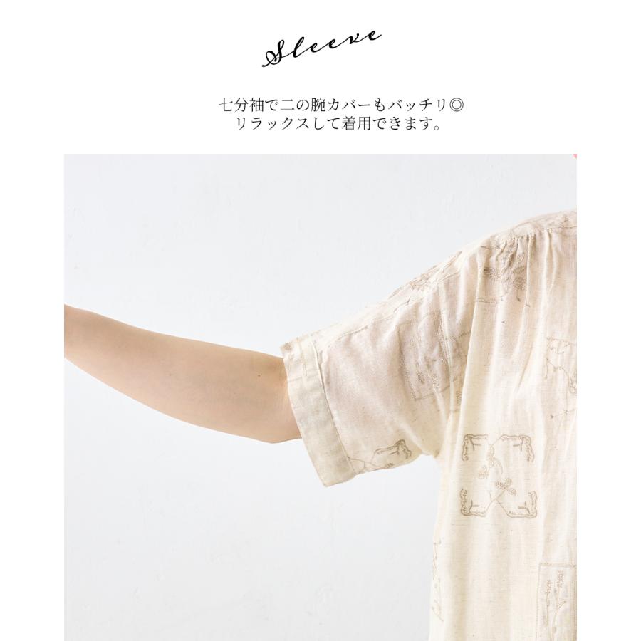 フィータꕤインド製 リネン コットン 花柄刺繍 チュニック 長袖シャツ ブラウス フィータꕤインド製 リネン コットン 花柄刺繍 チュニック 長袖