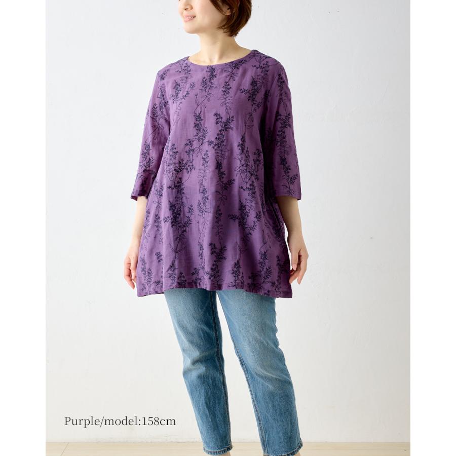 刺繍チュニック コットンリネン ブラウス 半袖 花柄 インド綿 トップス レディース ゆったり 綿 麻 ナチュラル 春 夏 カジュアル 体型カバー 五分袖 |  | 10