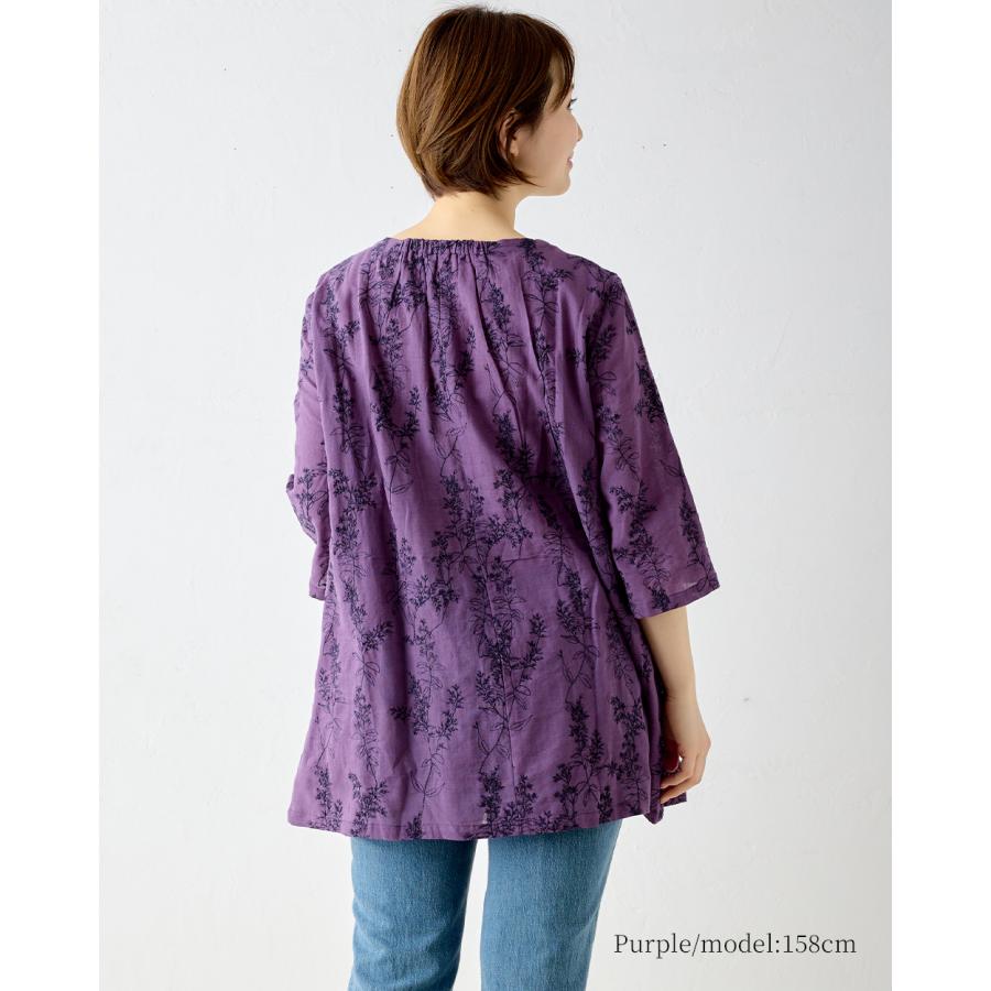 刺繍チュニック コットンリネン ブラウス 半袖 花柄 インド綿 トップス レディース ゆったり 綿 麻 ナチュラル 春 夏 カジュアル 体型カバー 五分袖 |  | 12