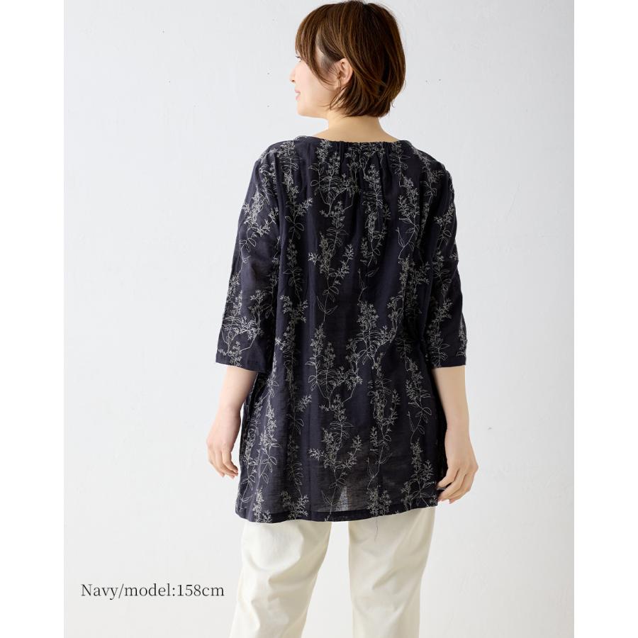 刺繍チュニック コットンリネン ブラウス 半袖 花柄 インド綿 トップス レディース ゆったり 綿 麻 ナチュラル 春 夏 カジュアル 体型カバー 五分袖 |  | 15