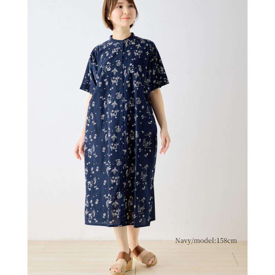 プリントワンピース シャツワンピース 綿100％ コットン 半袖 花柄 アート インド綿 トップス レディース ゆったり 綿 ナチュラル カジュアル 体型カバー 五分袖 |  | 10