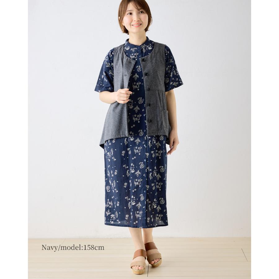 プリントワンピース シャツワンピース 綿100％ コットン 半袖 花柄 アート インド綿 トップス レディース ゆったり 綿 ナチュラル カジュアル 体型カバー 五分袖 |  | 12