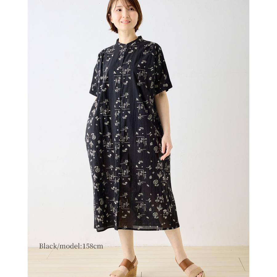 プリントワンピース シャツワンピース 綿100％ コットン 半袖 花柄 アート インド綿 トップス レディース ゆったり 綿 ナチュラル カジュアル 体型カバー 五分袖 |  | 14
